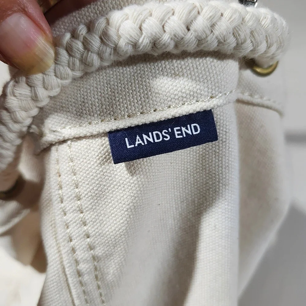 Lands End Canvas Laundry Bag Natural‎ Khaki Drawstring Shoulder Strap Large Dorm